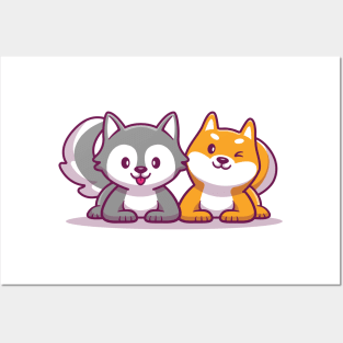 Cute Husky And Corgi Dog Posters and Art